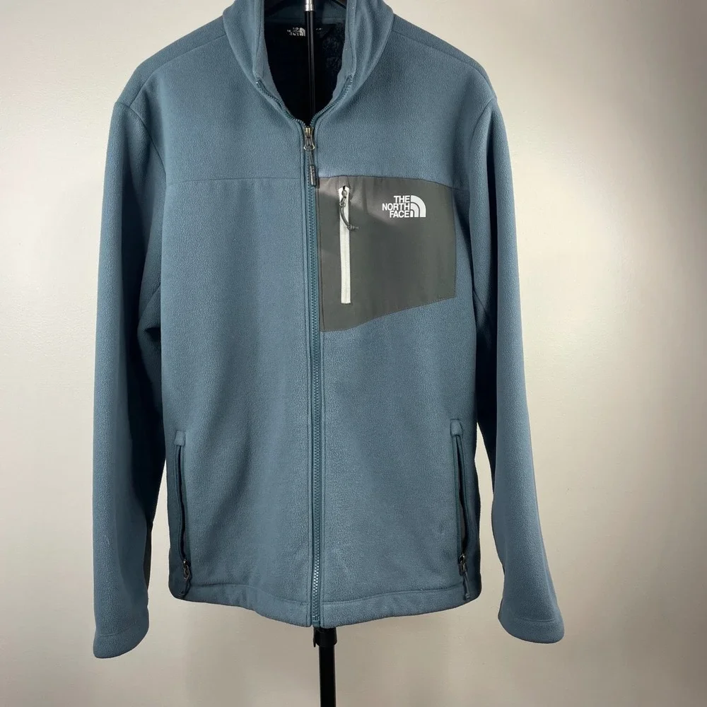 The North Face Mens Full Zip Sherpa Lined Fleece Jacket Blue Gray Large CUA6